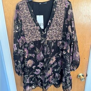 Zara Black and Purple Floral Tunic